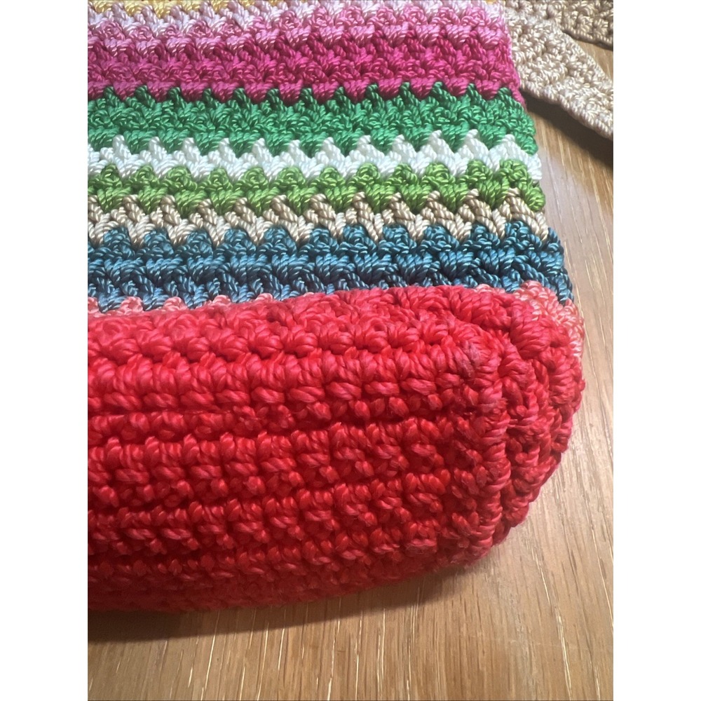 The Sak Rainbow Multicolor Striped Crochet Crossbody Bag Hobo Boho Hippie 10 X 9 - Picture 6 of 9